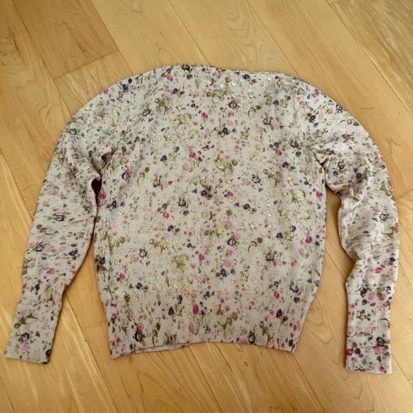 J. Crew Floral Patterned Cardigan Gold Embellished - Picture 2 of 6